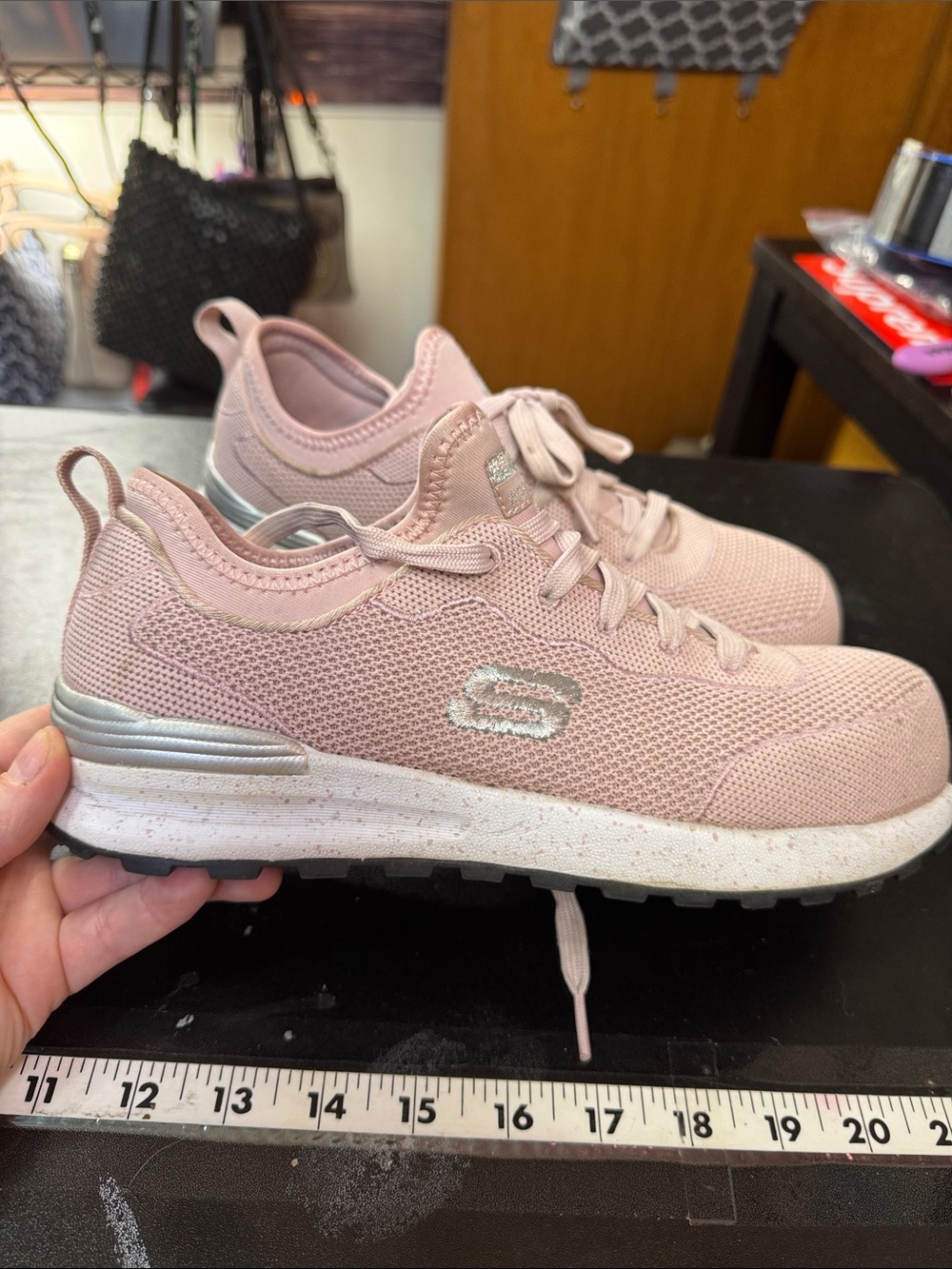 Skechers Women's Light Pink Knit Lace-Up Sneakers